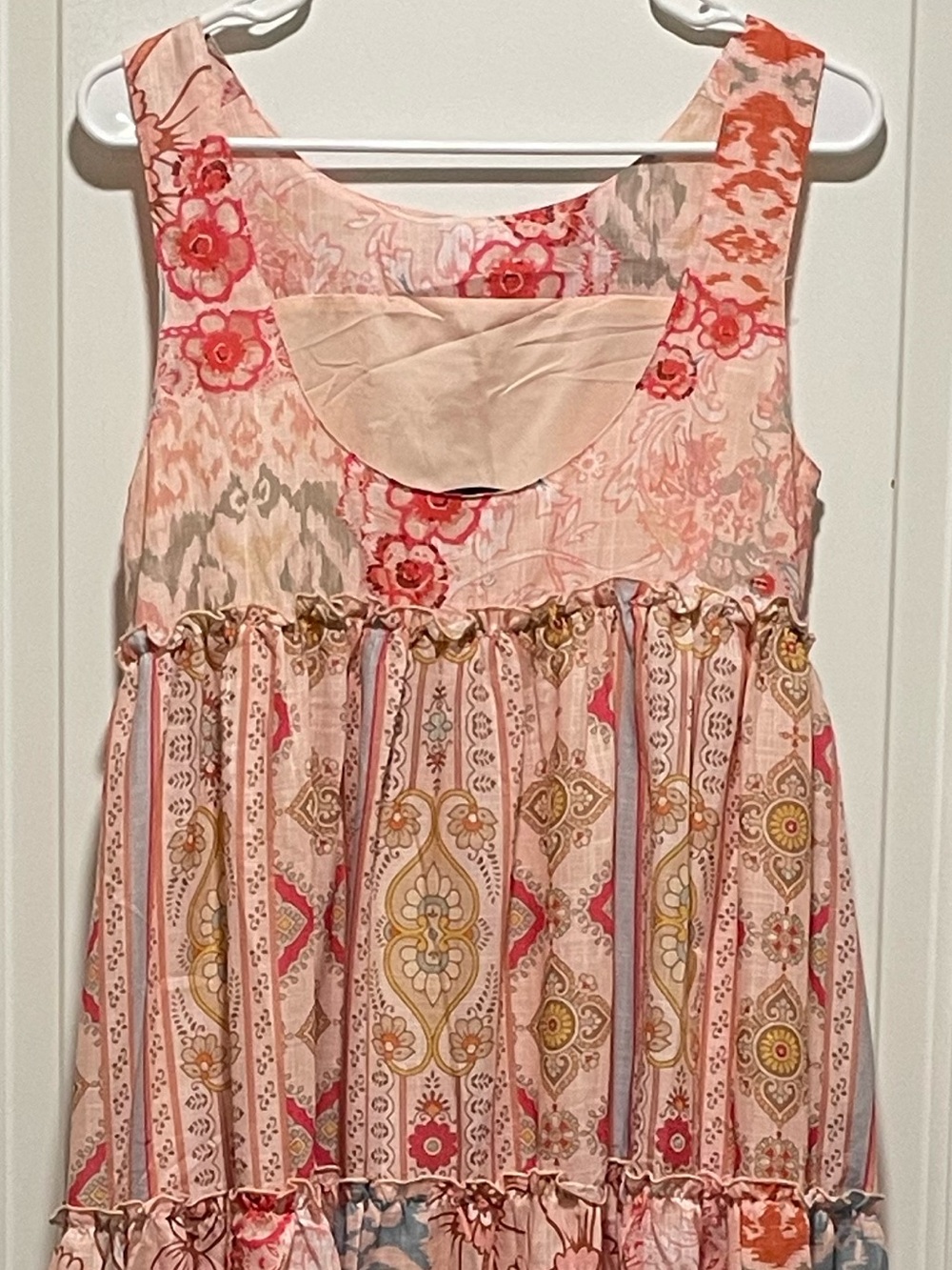 DAVI & DANI Pink Gold Blue Bohemian Printed Tiered Sleeveless Maxi Dress Sz Sm - Picture 6 of 11